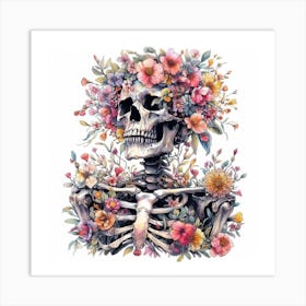 Skeleton With Flowers Art Print