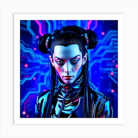 Glossy Blue Cybernetic Woman Art Print