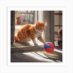 Cat Playing With Ball Art Print