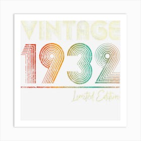 90 Years Old Vintage 1932 90th Birthday Gifts Women Men 1 Art Print