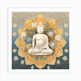 Buddha On A Blue Background Art Print