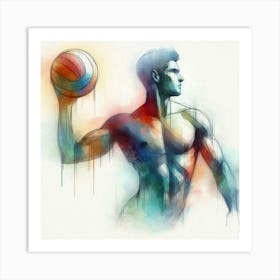 Watercolor Man Holding A Ball Art Print