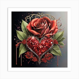 Heart and beautiful red rose 3 Art Print