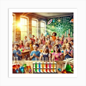 Learning In Action Wall Art An Engaging Classroom Science Experiment Scene To Inspire Curiosity And Joy In Students, Perfect For Schools Or Study Rooms Print Art Art Print