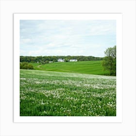 A Serene Countryside Scene In Spring A Sprawling Meadow Flushed With The Fresh Emerald Tinge Of Gra (1) Art Print