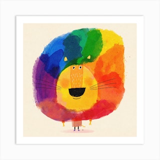Lion With Rainbow Mane Square Art Print