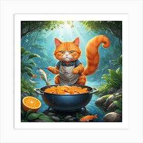 Albedobase Xl An Orange Cat Cooks A Fish In The Nature 0 Art Print