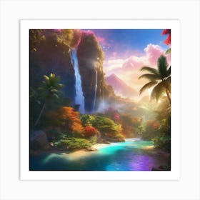 Waterfall In The Jungle 35 Art Print