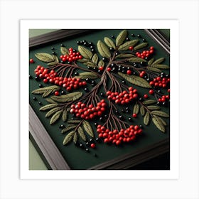 Rowan berries embroidered with beads Art Print