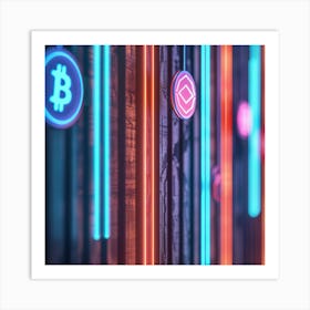 Neon Bitcoins Art Print