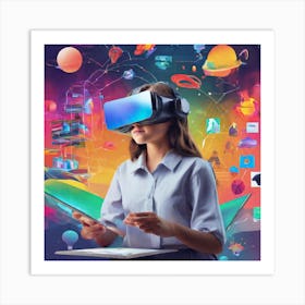 Woman Using Virtual Reality Glasses Art Print