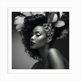 Black Woman With Feathers Art Print