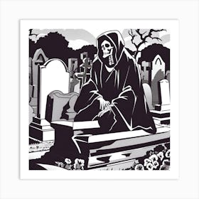 Skeleton In The Graveyard Art Print