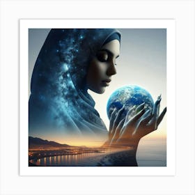 Muslim Woman Holding Earth Art Print