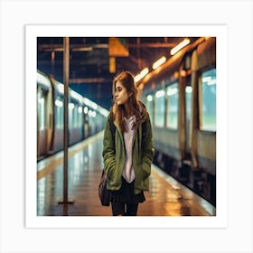 Leonardo Diffusion Xl A Girl Standing On Railway Station Leavi 0 (1) Art Print