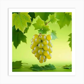 White Grapes On Green Background Art Print