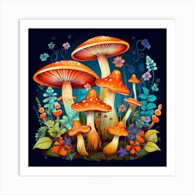 Mushrooms In The Forest 35 Art Print