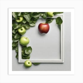 Apple Frame With Green Leaves Art Print