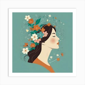 Woman With Flowers On Her Head 5 Art Print