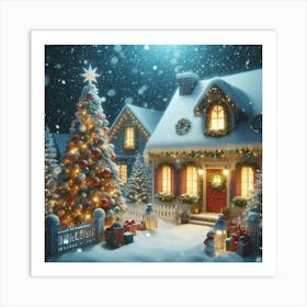 Christmas House In The Snow 2 Art Print