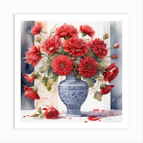 red flowers /Flower Vase Art Print