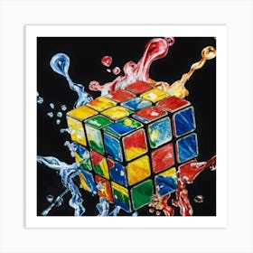 Colorful Rubiks Cube Dripping Paint 2 Art Print