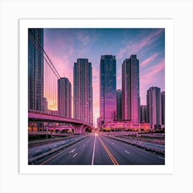 Cityscape At Sunset Art Print