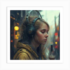 Girl Listening To Music 1 Art Print