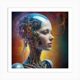 Woman With A Robot Head Art Print