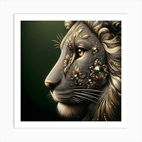 Lion Head With Diamond Art Print