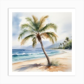 Palm Tree In Beach Watercolor Art Print