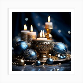 Christmas Table With Candles Art Print