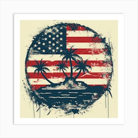 Retro American Flag With Palm Trees 6 Art Print