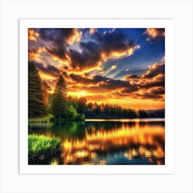 Sunset Over Lake 22 Art Print