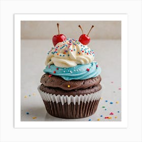 Chocolate Cupcake With Blue Frosting Art Print