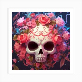 Skull With Flowers Art Print