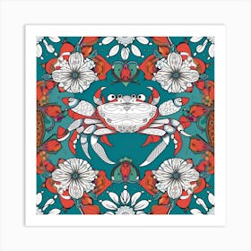 Crabs And Flowers Art Print