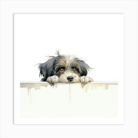 Dog Peeking Over The Wall 22 Art Print