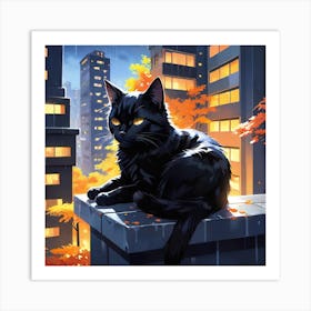 Black Cat In The City Art Print