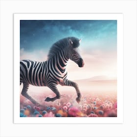 Zebra Running In The Field Art Print