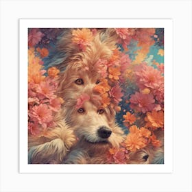 Dogs In Flowers Art Print