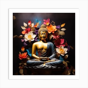 Buddha Statue With wonderful pleasing Flowers Art Print