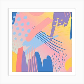 Abstract Lines Dots Pattern Purple Pink Blue Art Print