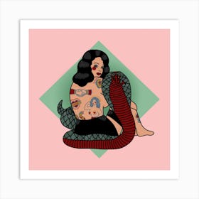 Maria And The Leopard In Pink And Teal Square Art Print