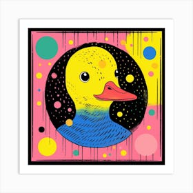 Dotty Duckling Linocut Pink Art Print