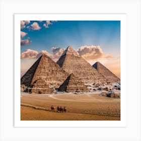 Giza Pyramids At Sunset Art Print