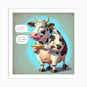 Cartoon Cow With Tablet Art Print