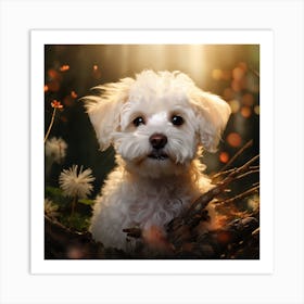 White Dog In The Forest 2 Art Print