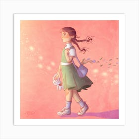 Girl With A Bunny Art Print