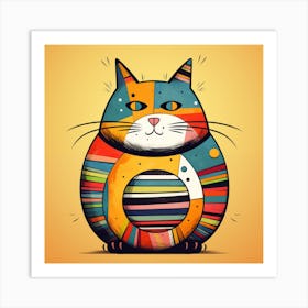 Funny Fat Cat In The Style Of Picasso Art Print